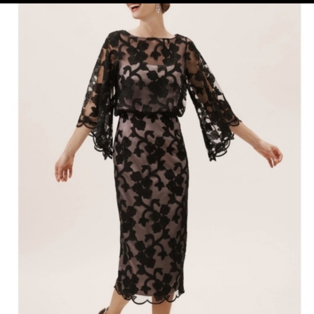 JS Collections Black Lace Midi Dress